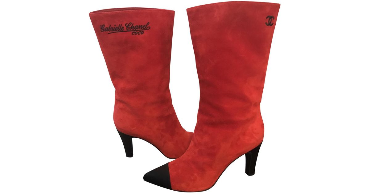 chanel red boots