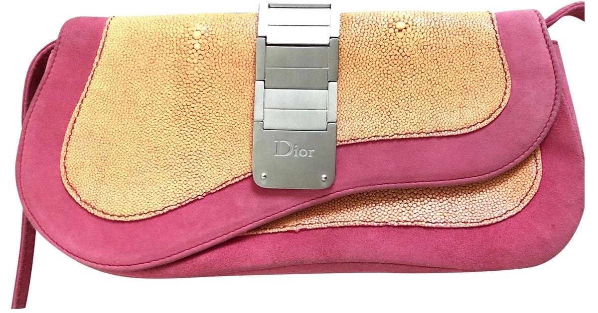 pink suede clutch bag