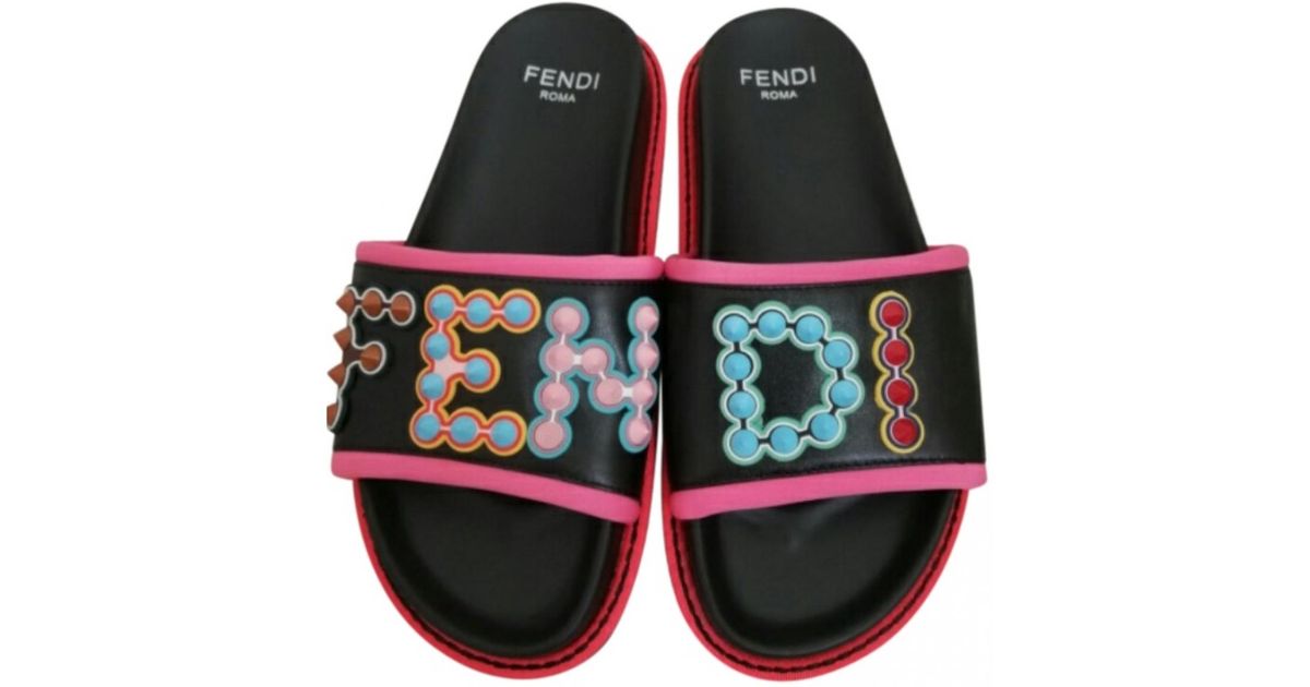studded logo slide sandal fendi