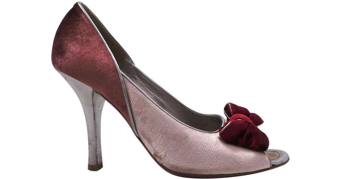 Louis Vuitton Pink Velvet Heels - Lyst