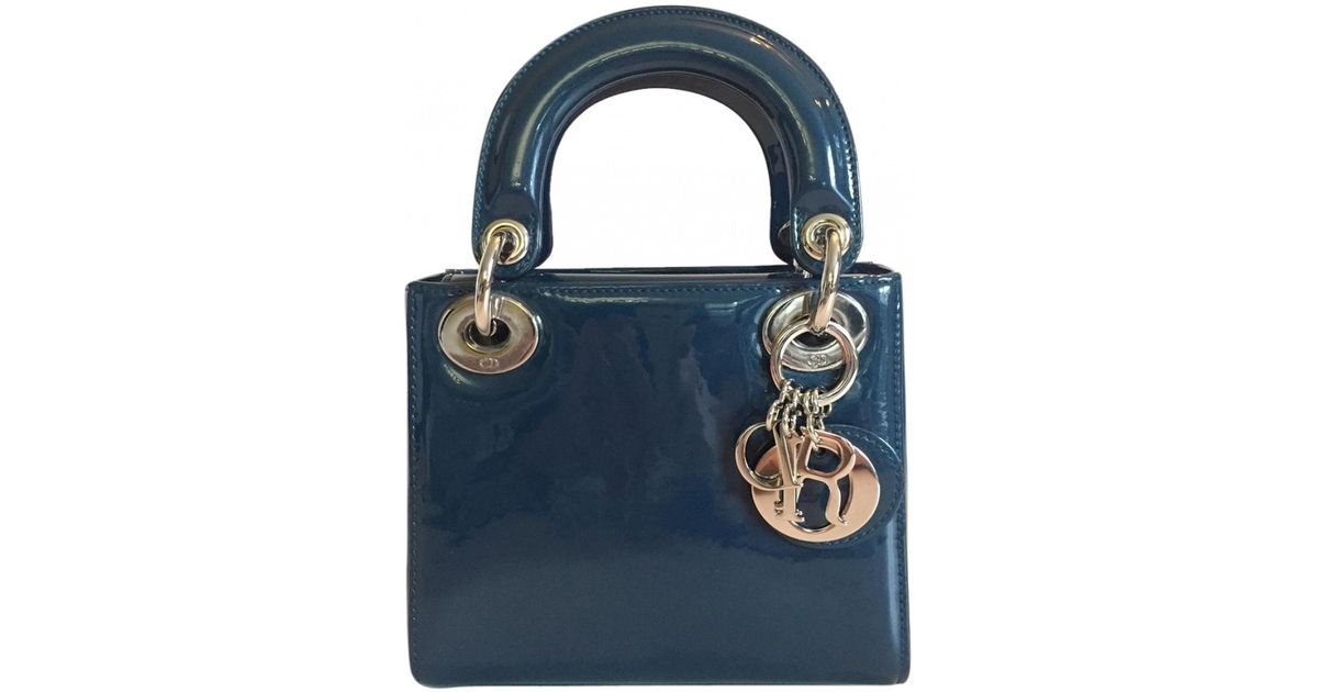 Lyst Dior Lady Patent Leather Handbag In Blue