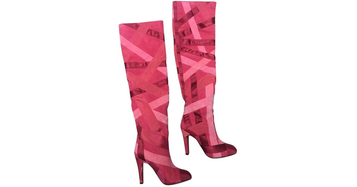 chanel pink boots