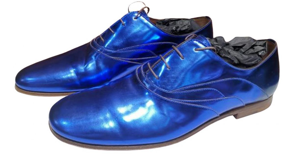Louis Vuitton Patent Leather Lace Ups in Blue for Men - Lyst