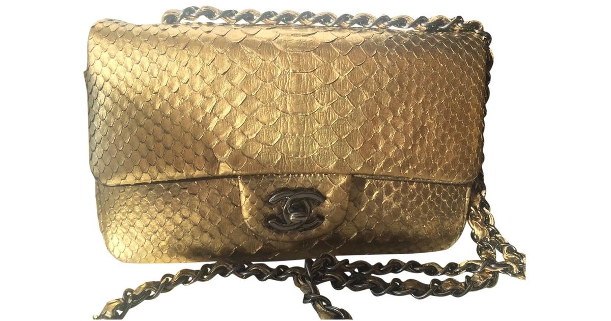 chanel gold python bag