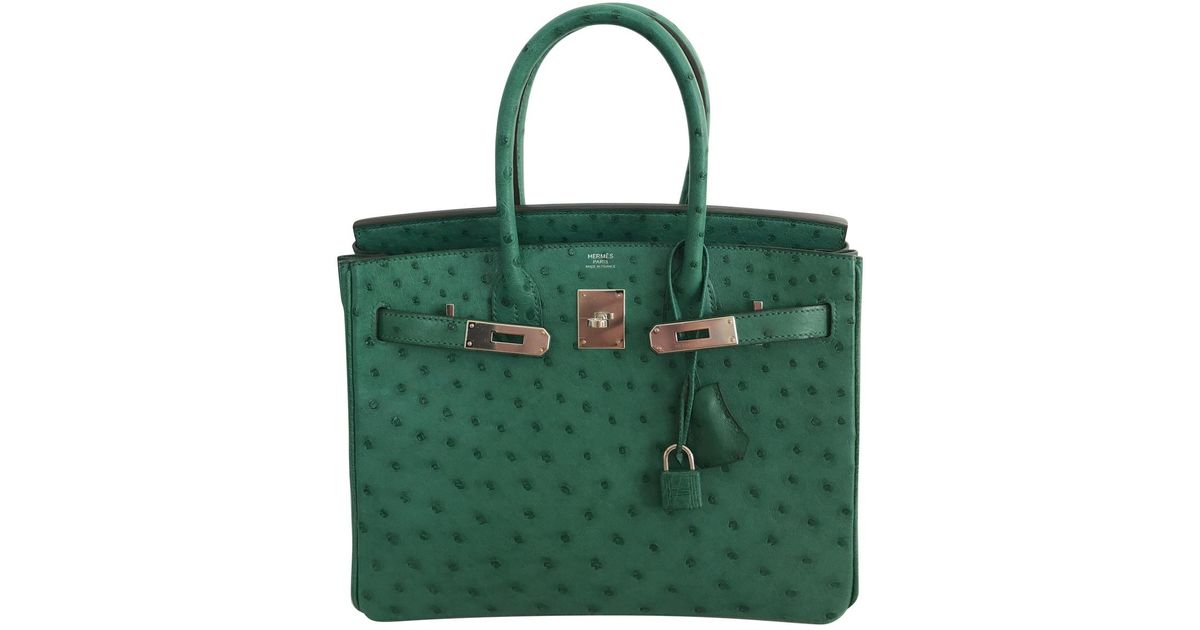 Hermès Pre-owned Birkin 30 Green Ostrich Handbags - Lyst