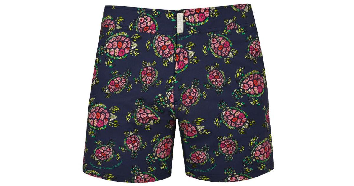 Vilebrequin Stretch Short Swim Trunks Flat Belt Provencal Turtles in