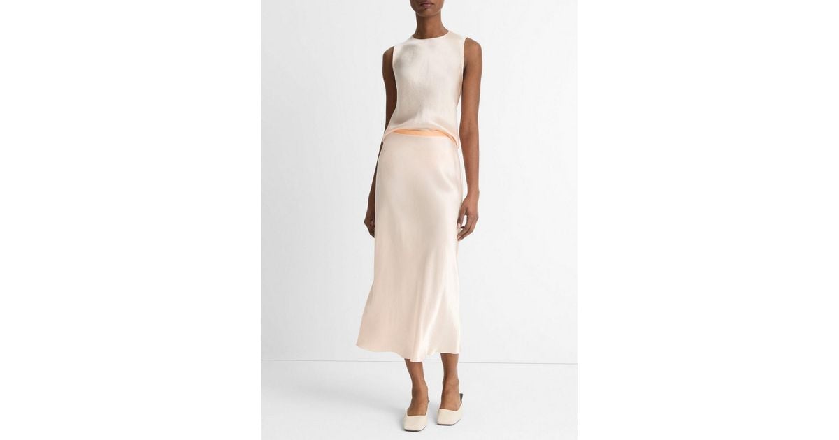 Vince Contrast-Waistband Satin Bias Skirt in Natural Lyst UK