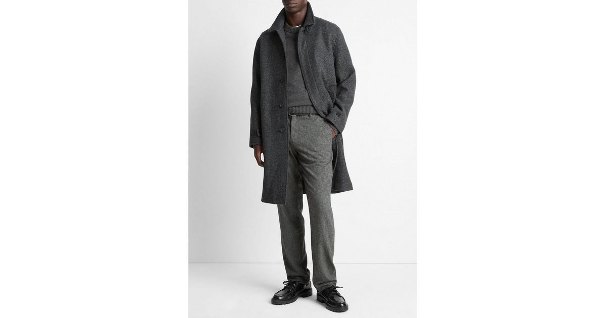 Manteau Vince En Laine - Taille XL, Gris Chiné - Coupe Car Coat Avec Détails Cuir - Neuf Avec étiquettes