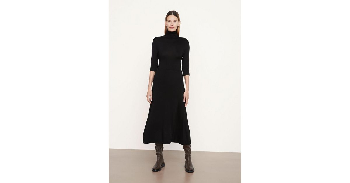 Vince Elbow Sleeve Turtleneck Dress in Black Lyst