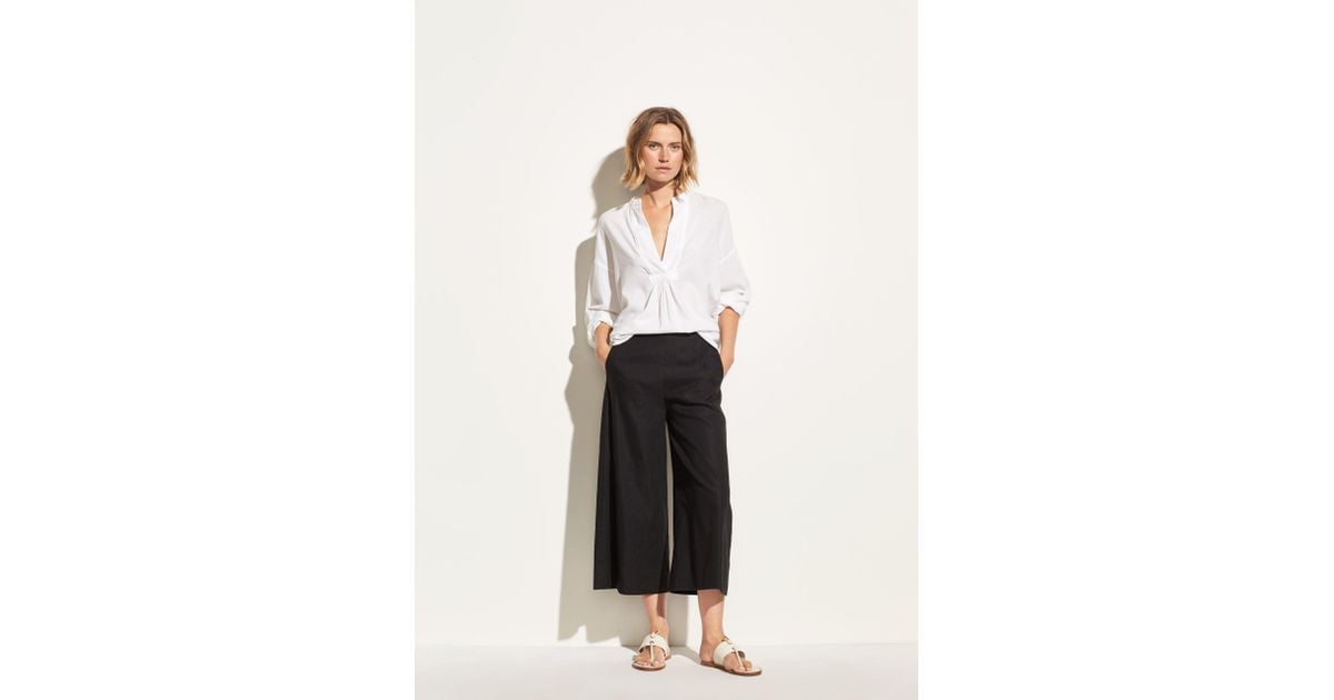 Vince High Rise Linen Culotte in Black 