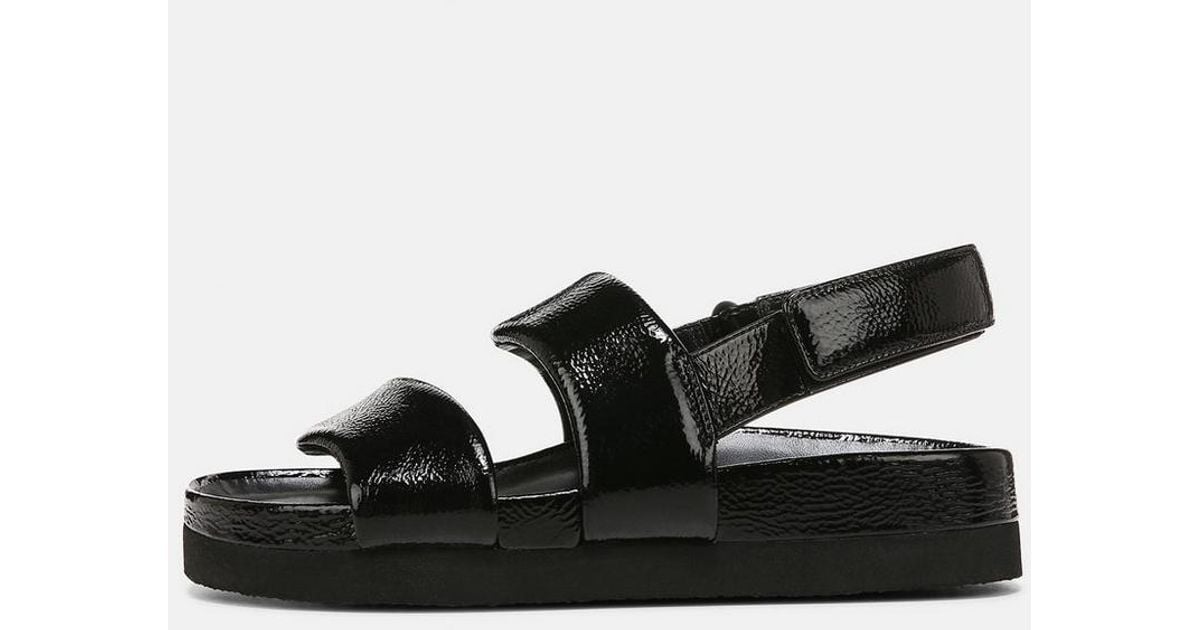 Vince Gemini Crinkled Patent Leather Sandal in Black | Lyst