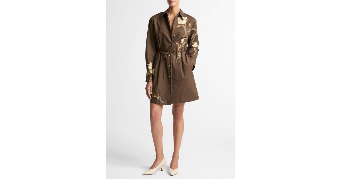vince placed iris cotton shirt dress Vince Placed Cream Iris Shirt Dress in Brown