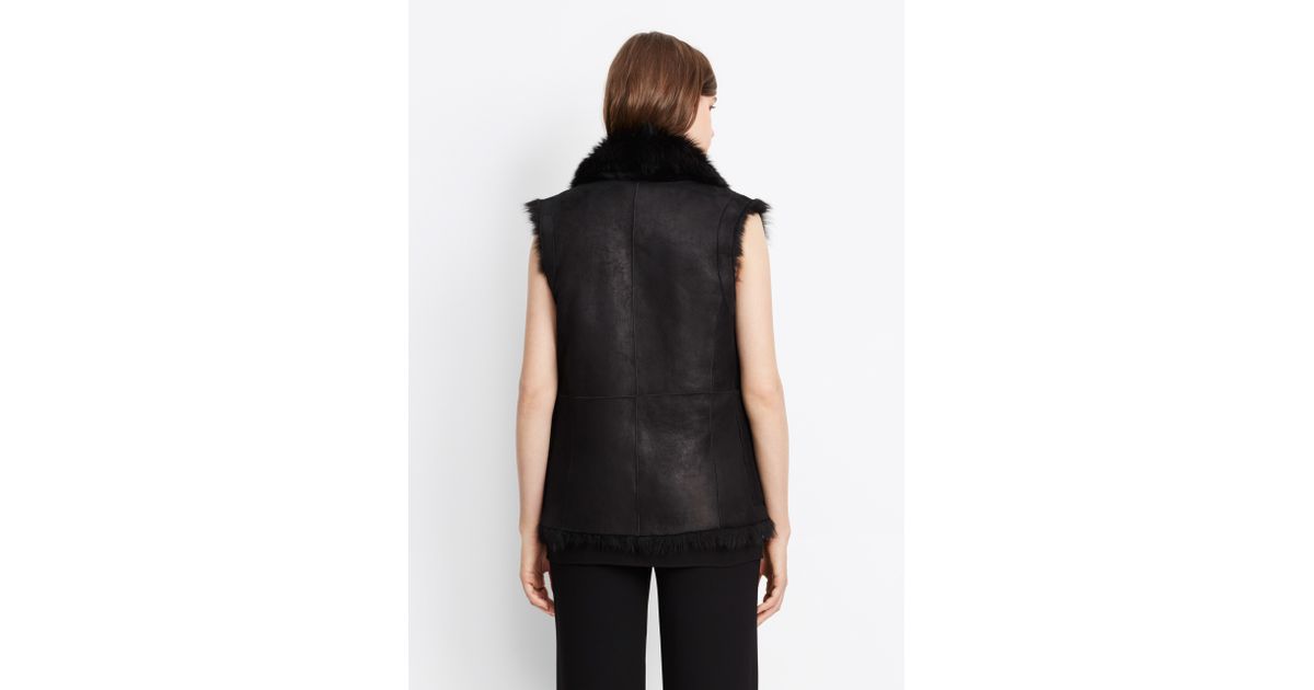 black shearling vest womens