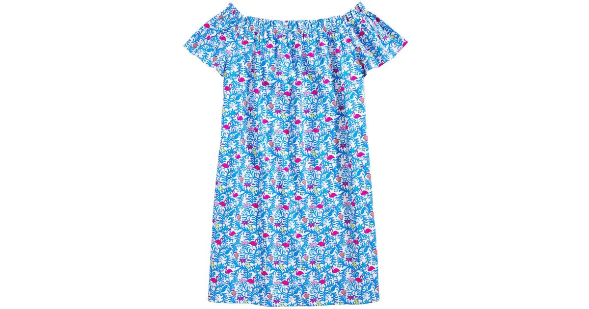 Vineyard Vines Cotton Floral Flamingos Over-the-shoulder Dress in Blue ...
