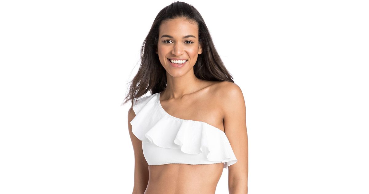 white ruffle swim top