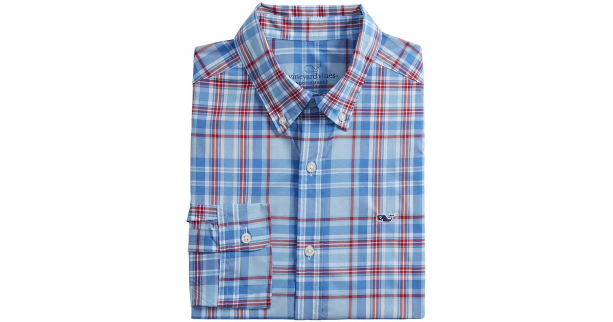 Performance Nylon Check Shirt in Blue 
