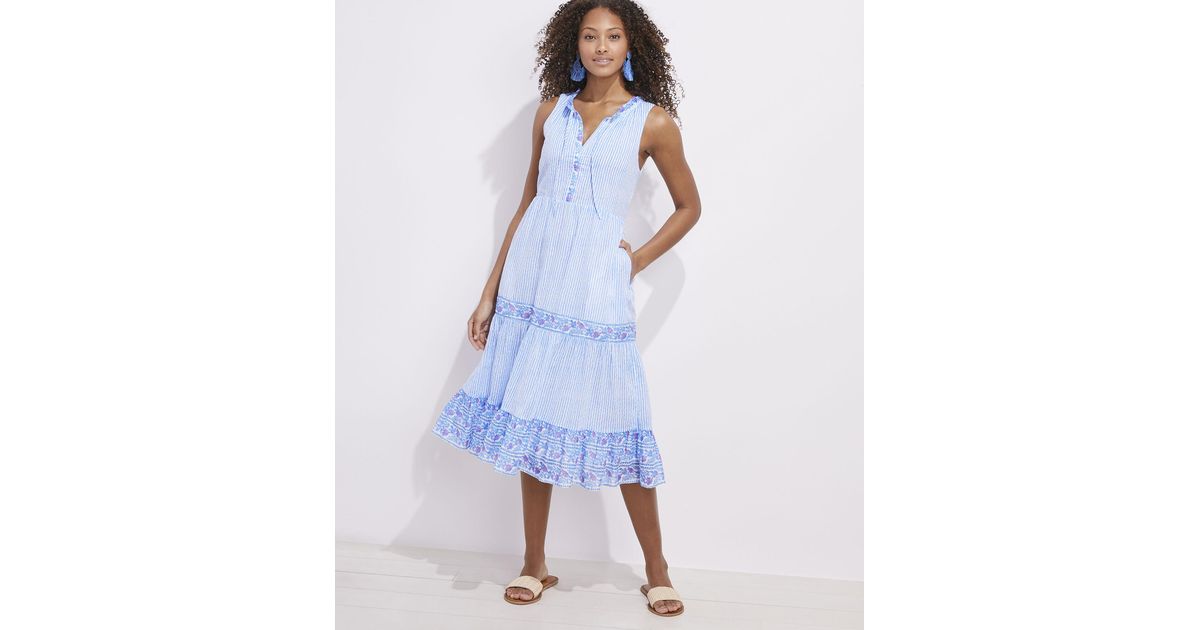 Vineyard Vines Cotton Border Print Midi Dress in Blue Lyst