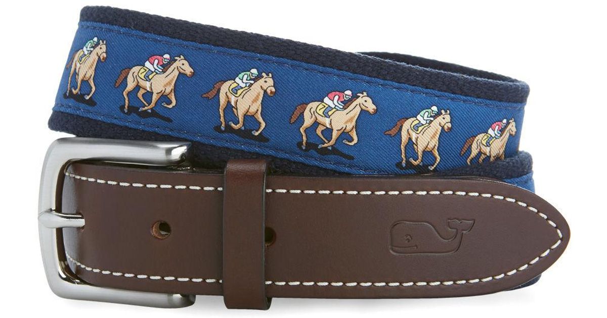 Vineyard Vines Kentucky Derby Horse Race Canvas Club Belt in Blue for