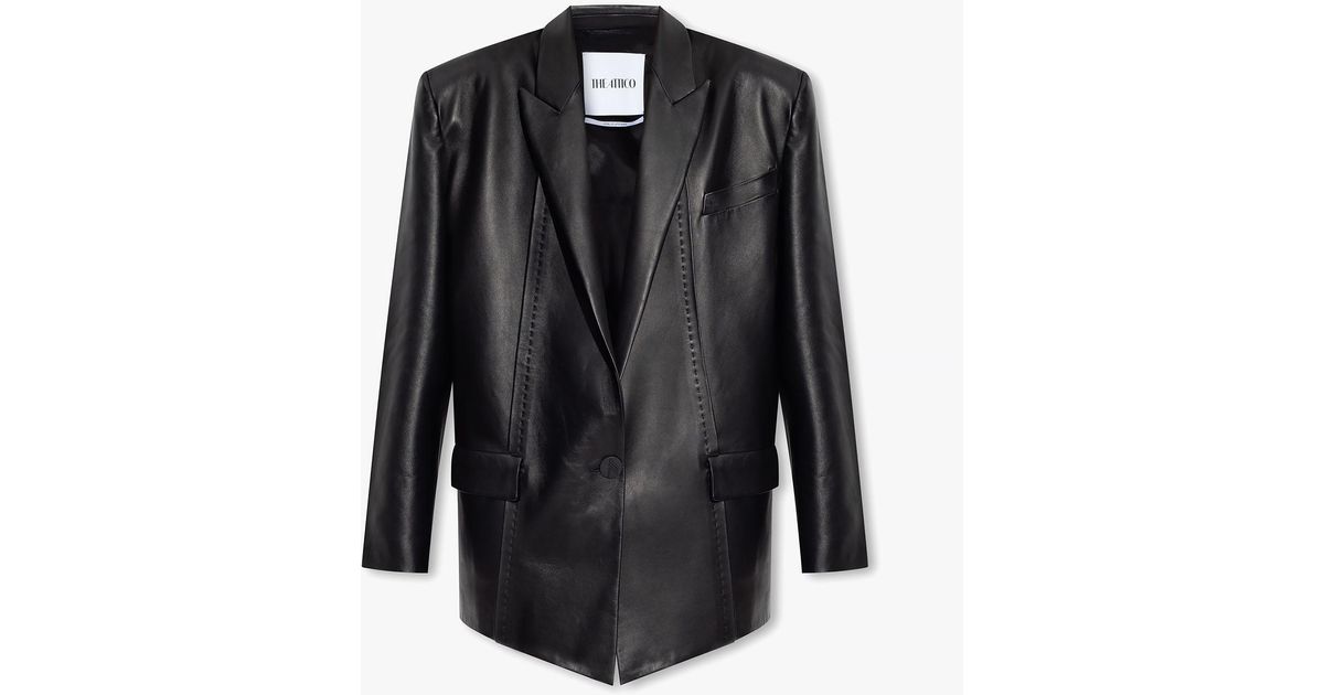 The Attico Oversize Leather Blazer in Black | Lyst