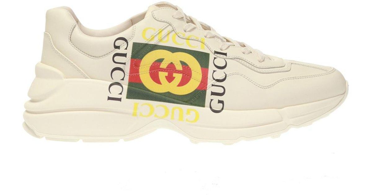 Gucci Leather Logo Sneakers in Cream (Natural) for Men Lyst
