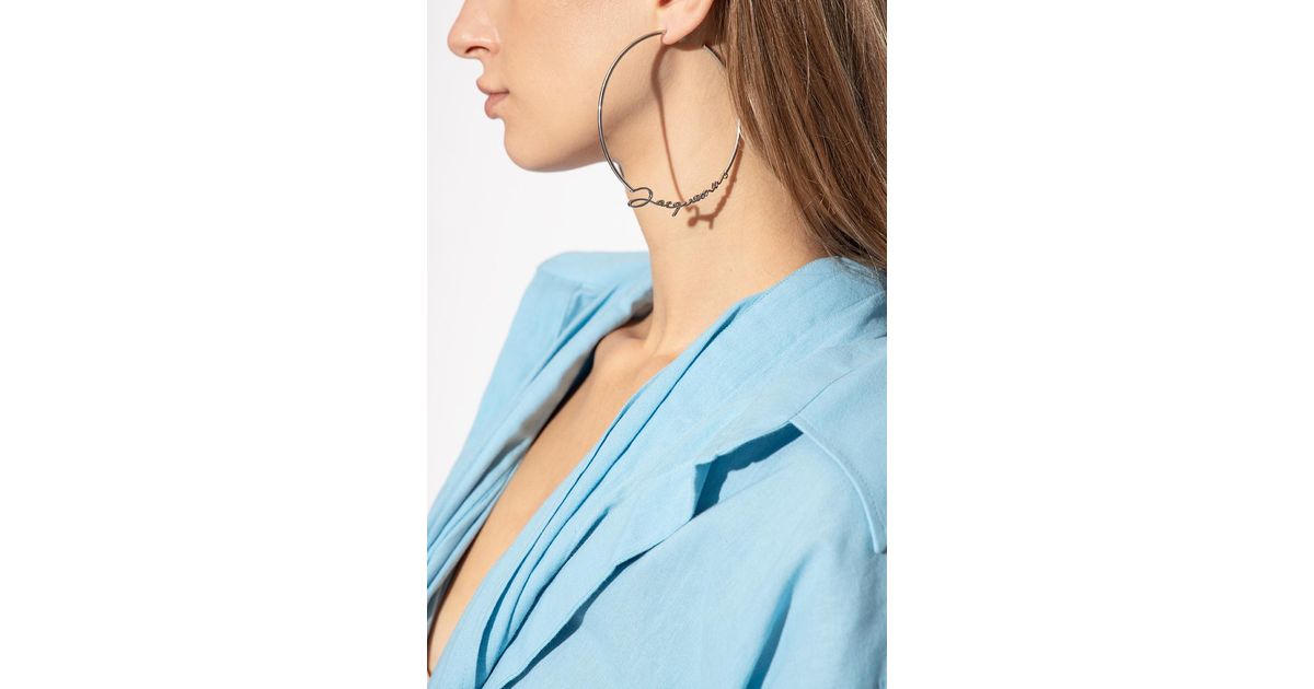 Jacquemus Hoop Earrings With Logo in Silver (Blue) Lyst