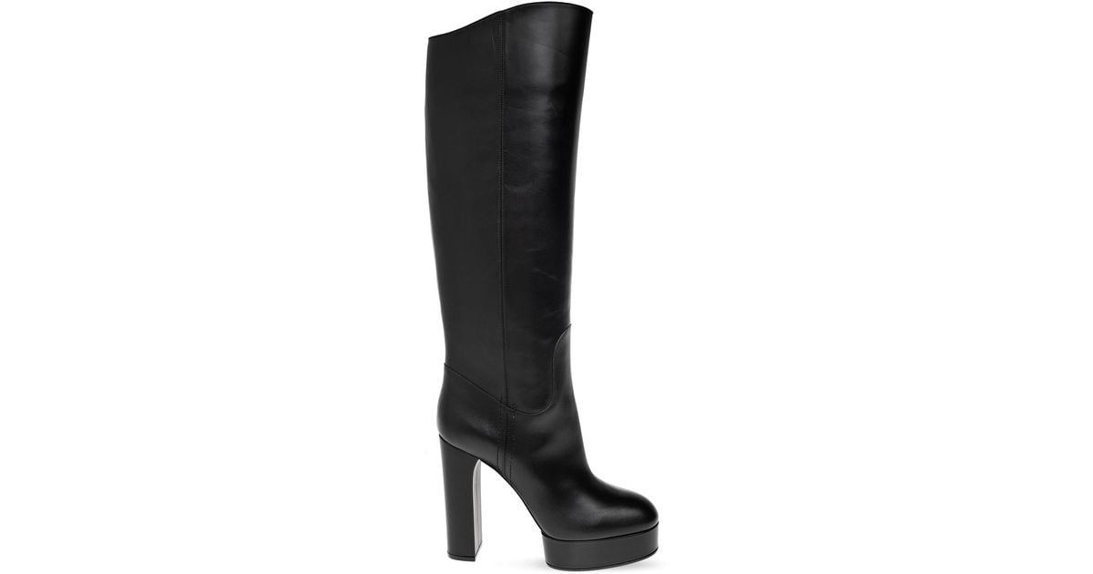Casadei Platform Boots In Leather in Black | Lyst
