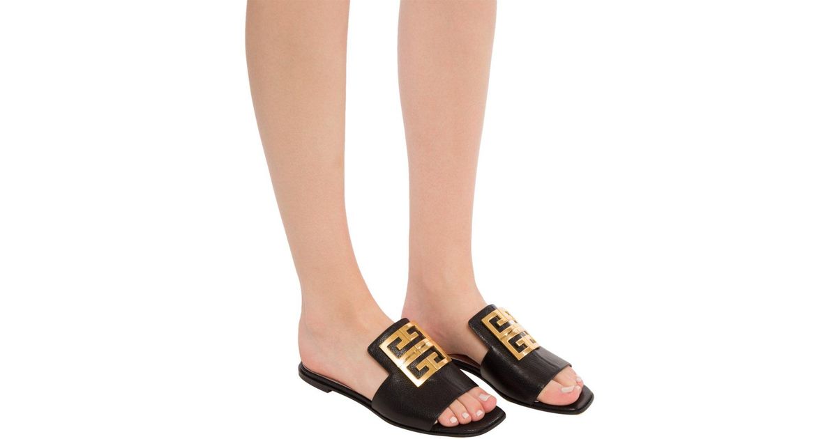 Givenchy Leather '4g' Slides With Metal Logo in Black - Lyst