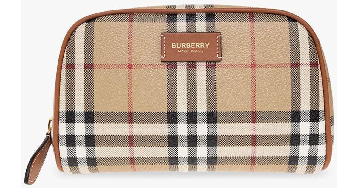 Burberry Wash Bag With Logo in Natural | Lyst