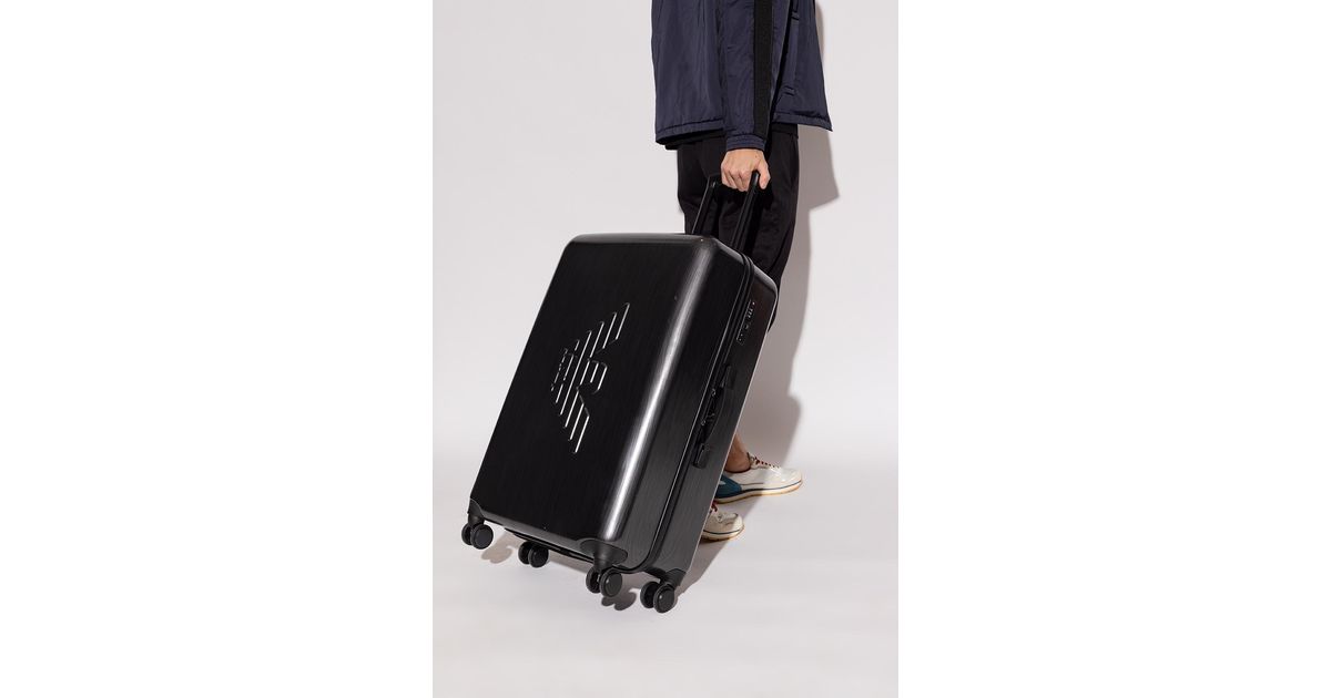 Emporio Armani Trolley Suitcase With Logo in Black for Men | Lyst