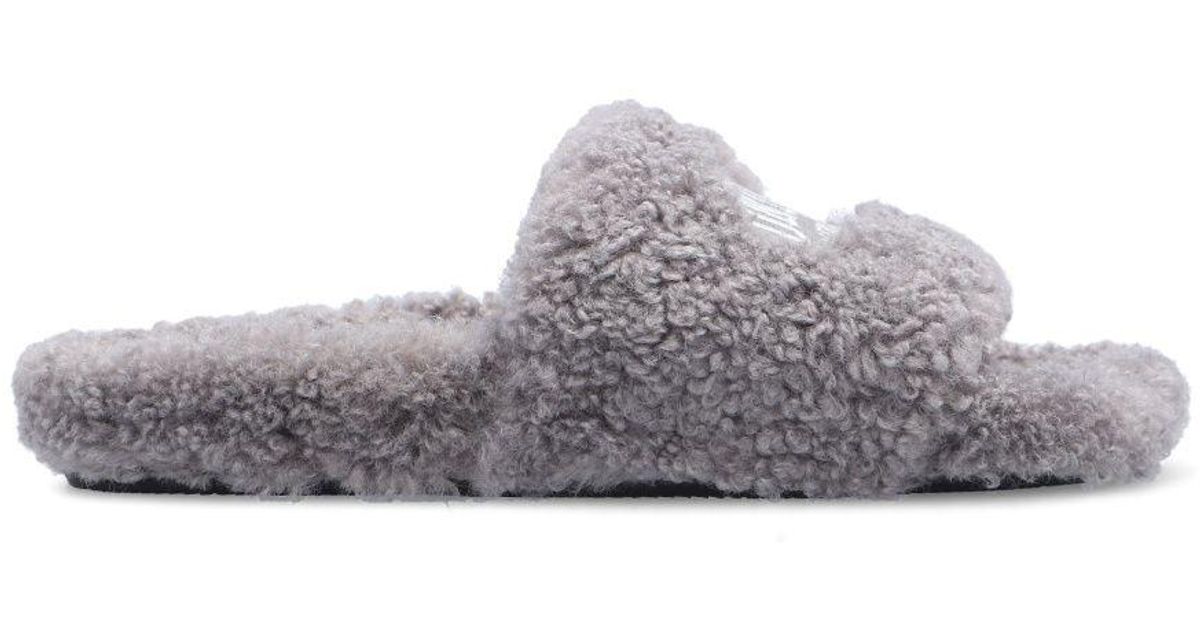 Balenciaga Gray Fuzzy Slippers Balenciaga Fur Slides Dark Grey with recipt | Mercari main image 3