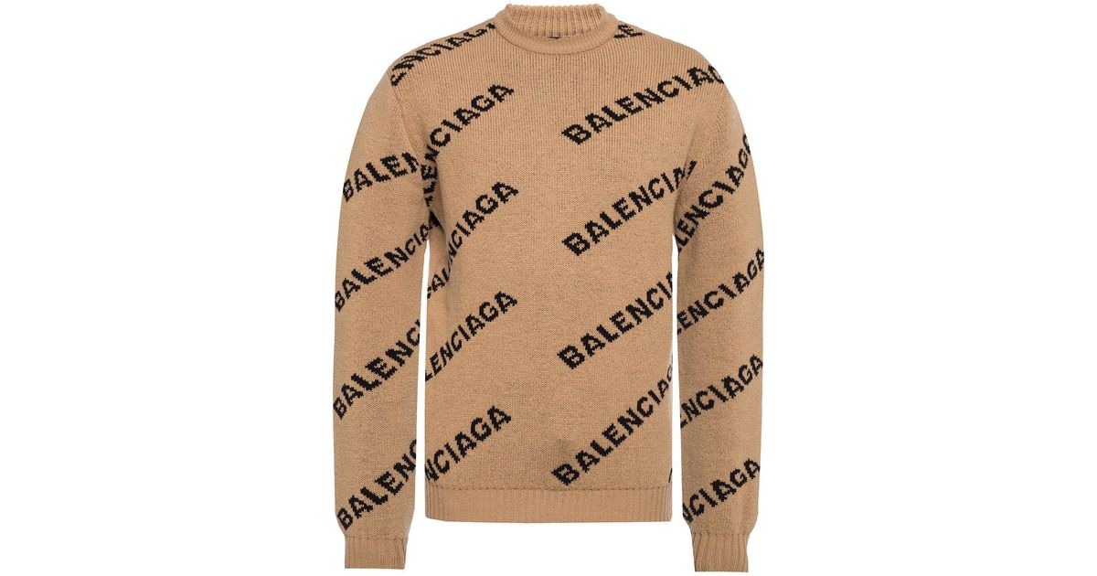 Balenciaga Wool Logo Intarsia Sweater in Brown for Men - Lyst