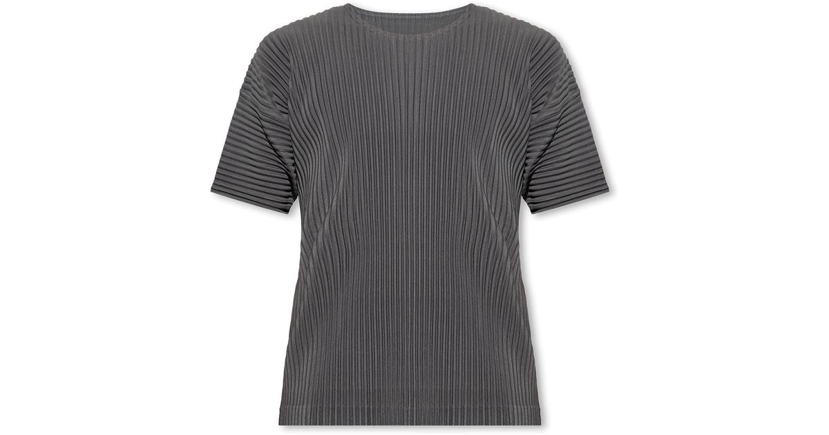 Homme Plissé Issey Miyake Pleated T-shirt in Gray | Lyst