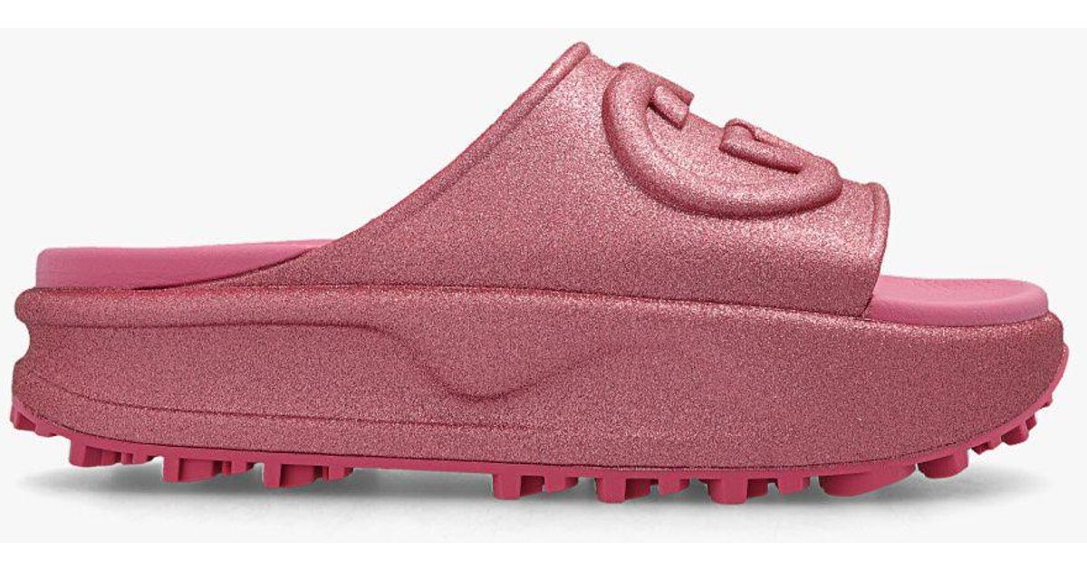 Gucci Platform Slides With Logo in Pink | Lyst