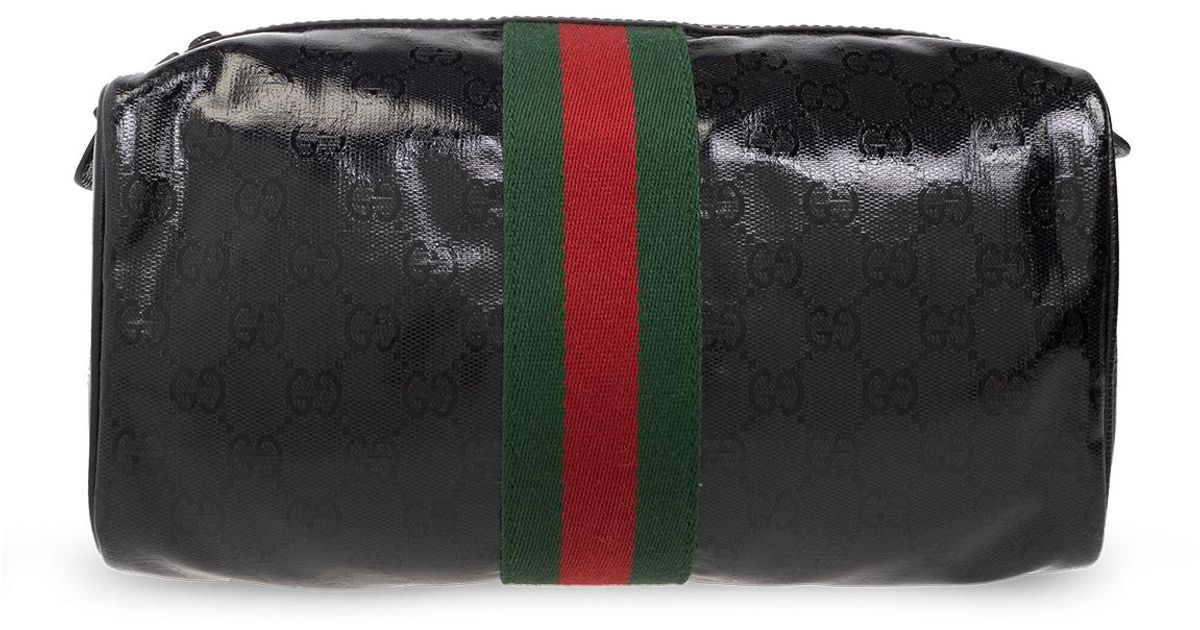 Gucci Wash Bag With 'web' Stripe in Black Lyst