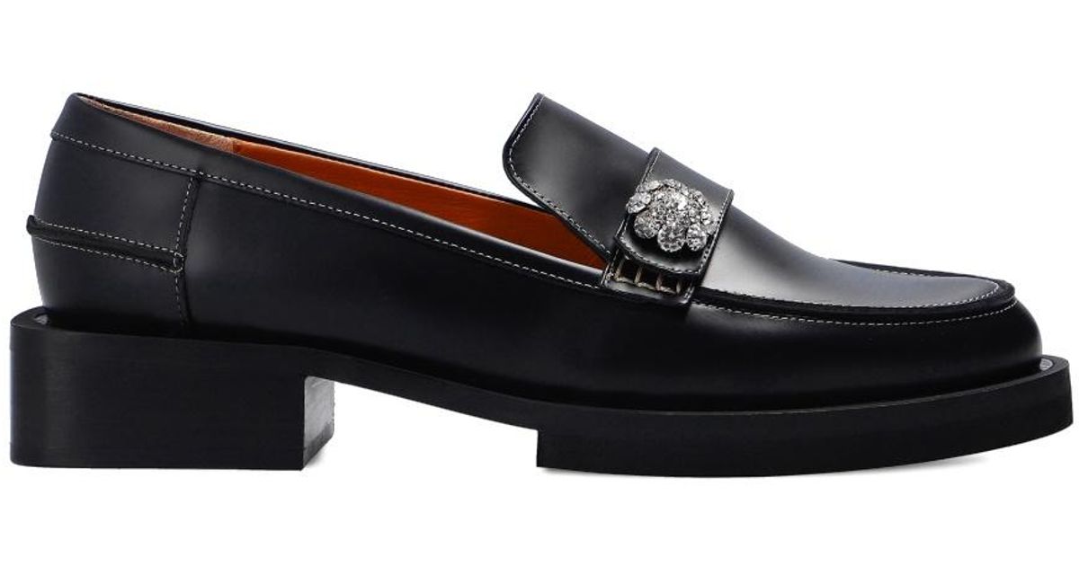 Ganni Leather Loafers in Black - Lyst