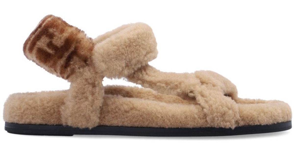 Fendi ' Feel' Fur Sandals in Natural | Lyst UK