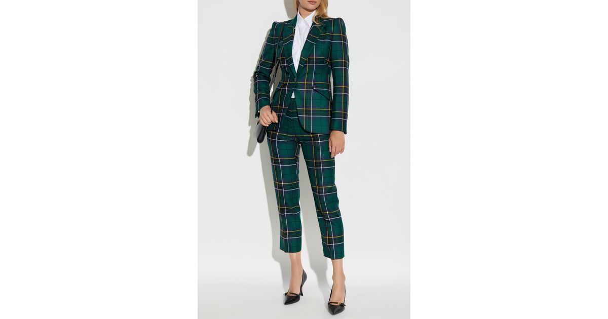 McQueen Plaid Trousers in Green | Lyst