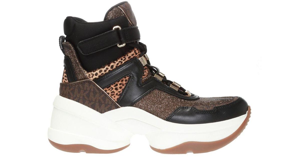 michael kors olympia logo and leather trainer