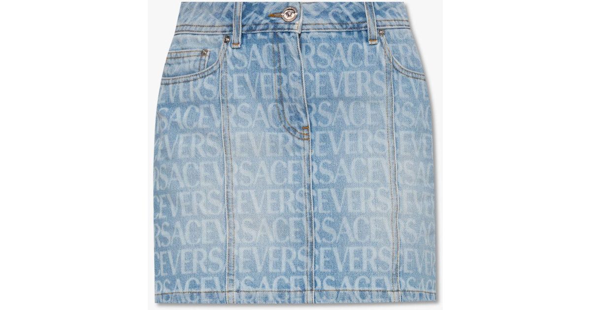 Versace Denim Skirt in Blue | Lyst