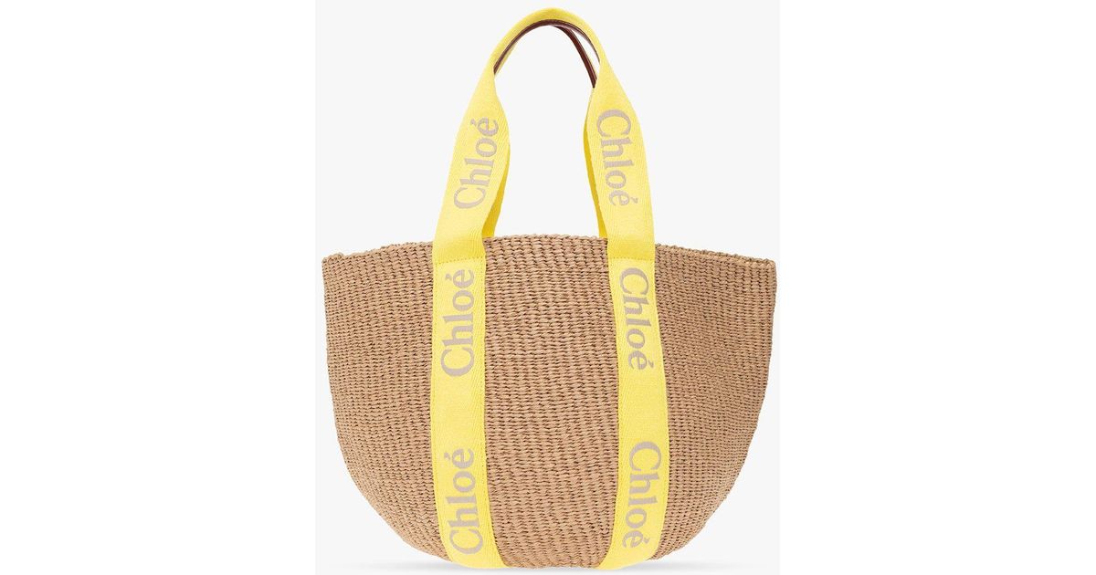Chloé 'woody Large' Shopper Bag in Yellow | Lyst