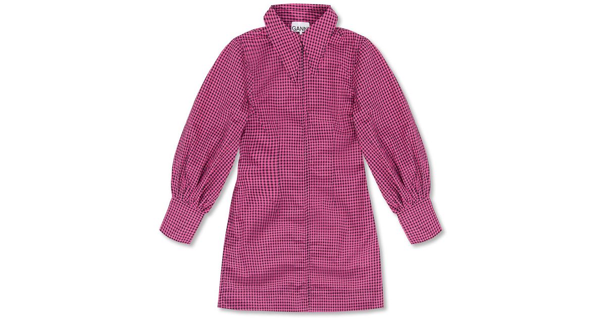 Ganni Checked Dress in Pink | Lyst UK