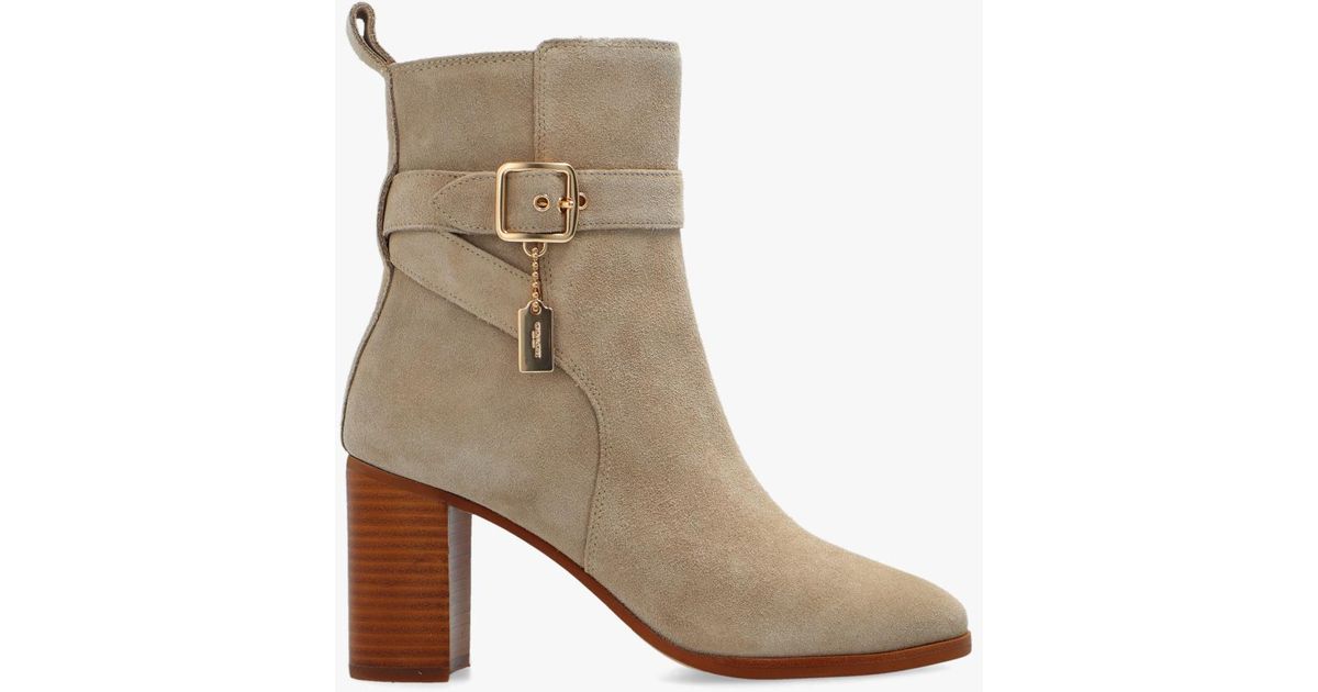 COACH 'olivia' Leather Heeled Ankle Boots in Brown | Lyst UK
