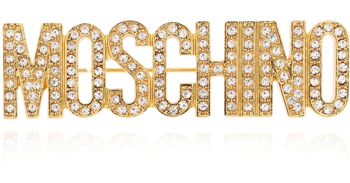 Moschino Logo Brooch in White | Lyst