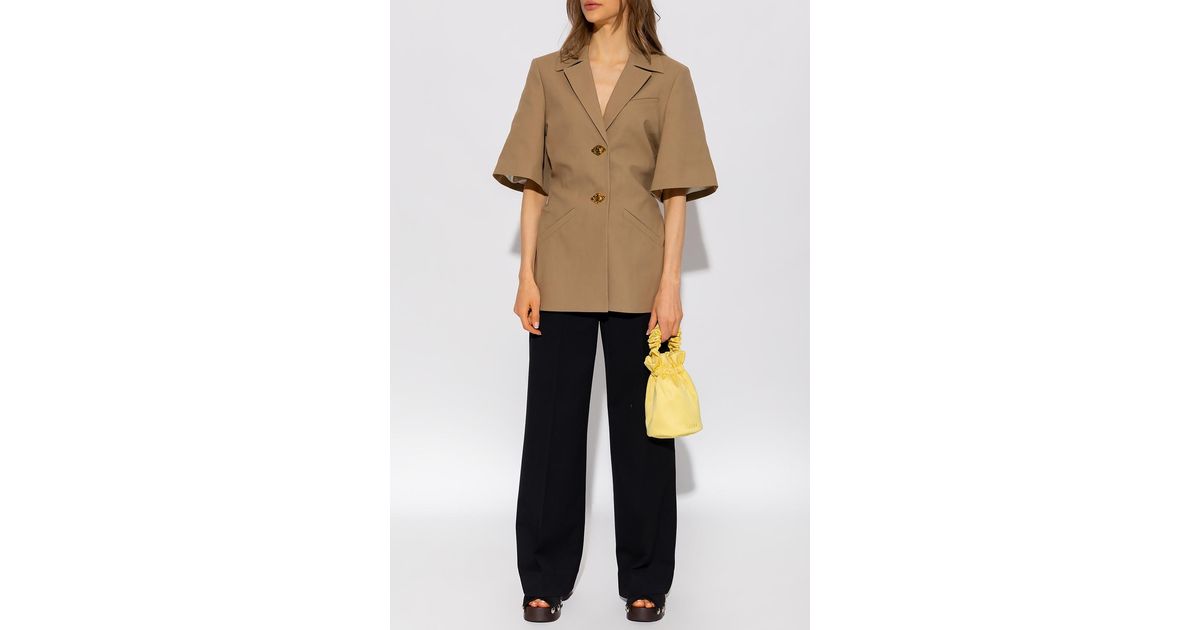 Ganni Blazer With Short Sleeves in Natural | Lyst
