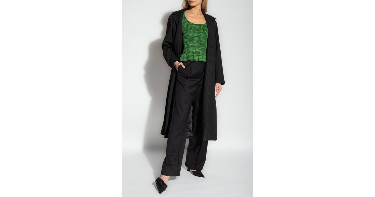 Ganni Double-breasted Pinstripe Coat in Green | Lyst