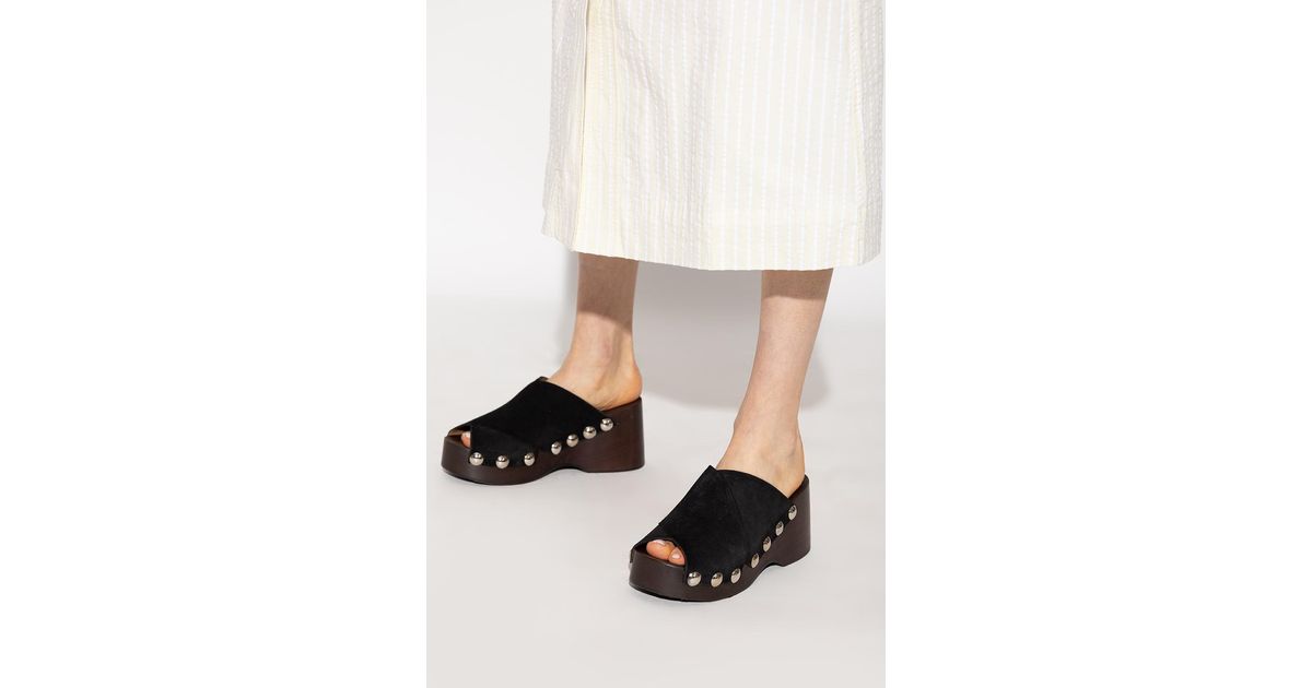 Ganni Leather Platform Slides in Black Lyst