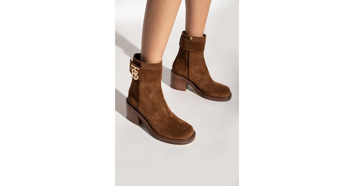 Burberry 'westella' Suede Heeled Ankle Boots in Brown Lyst