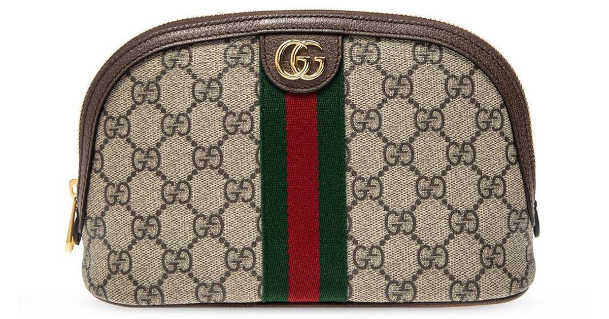 Gucci Wash Bag With Logo in Brown Lyst