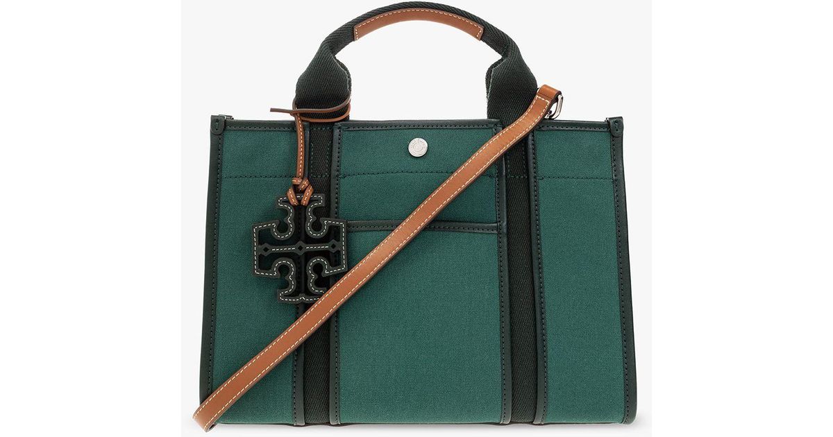 Buy the Tory Burch Green Saffiano Leather Tote Handbag