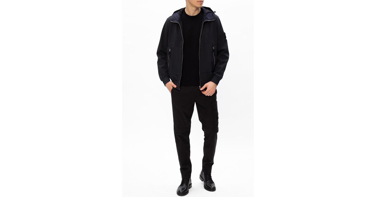 Stone Island Jacket With Logo Navy Blue For Men Lyst